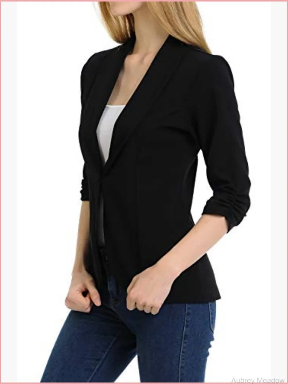 3/4 Ruched Sleeve Lightweight Blazer Jacket for Work Office